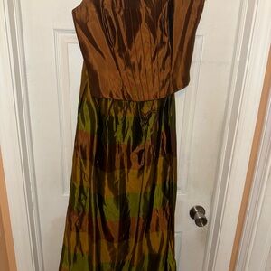 Brown and Green Strapless 2-Piece Dress And Skirt Size 12